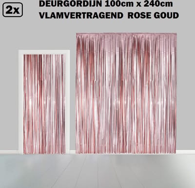 2x Folie gordijn metallic 2,4m x 1m rosegoud - Decoratie festival themafeest Holland gala disco glitter and glamour wanddeco
