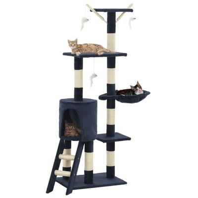 vidaXL - Kattenkrabpaal - met - sisal - krabpalen - 138 - cm - donkerblauw