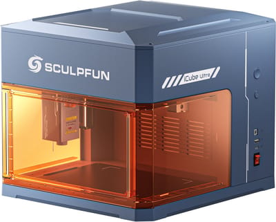 Sculpfun iCube Ultra 12W Laser Graveermachine - 150x150mm Werkgebied -Ingebouwd Rookfiltersysteem - 0,08 mm Laserspot - Klasse 1 Gesloten Ontwerp - Blauw