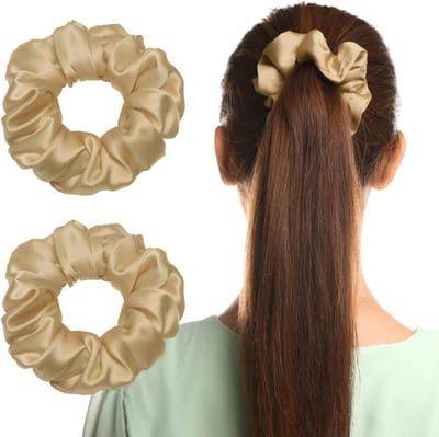 Zachte Scrunchies voor Vrouwen en Meisjes - 2 Stuks, Elastische Haarbanden, Haaraccessoires voor Ponytails en Dagelijks Gebruik (Bruin)
