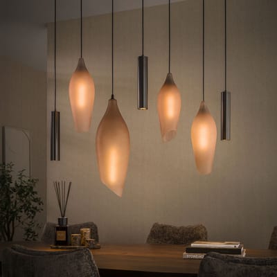PS-Collection Hanglamp Cocoon 7-Lichts - Glas Metaal - Sienna Bruin - hanglampen eetkamer, hanglamp zwart, hanglampen woonkamer, hanglamp slaapkamer, hanglamp rotan, hanglamp hout, hanglamp industrieel