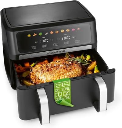 Heteluchtfriteuse - Dubbele Kamer - Gezond Koken - Vario Kamer Technologie - 10 Liter Capaciteit - Zwart