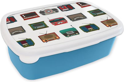 Broodtrommel Blauw - Lunchbox - Brooddoos - Retro - Radio - Design - 18x12x6 cm - Kinderen - Jongen