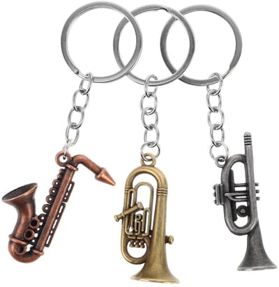 Dailygoods - Saxofoon-sleutelhangers van metaal, vintage, glad oppervlak, duurzaam, veelzijdig als tas, cadeauaccessoire voor muziekliefhebbers, 3 stuks