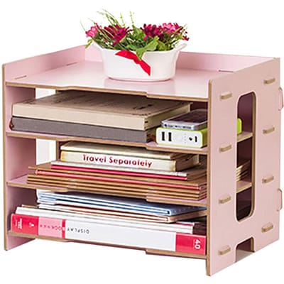 Modern Nachtkastje Kantoor Displayrek Tijdschriftenhouder Desktop Documentensorteerder(Zwart) Pink