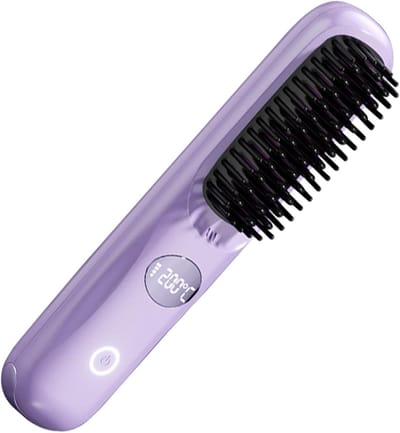 Draadloze stijlkam - compacte haarborstel voor glad en verzorgd haar - snel opwarmen - roze - 20 x 4,5 x 4,5 cm - ABS voor reizen, pony en kort haar