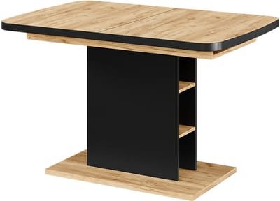 Vicco Eettafel Fenaro, Zwart/Eiken, 120-160 x 80 cm met open compartimenten