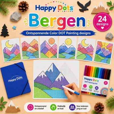 HappyDots Color DOT Painting set Bergen A4 - 24 designs + stiften set + opbergmap