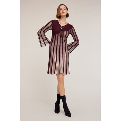 Motivi Pleated Effect Lurex Knit Striped Dress Burgundy Maat: XS | Midi Jurken Outlet | Dames | Bordeaux