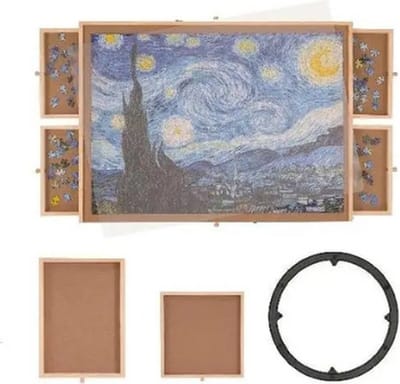 Tumex - Puzzeltafel - Puzzelbord - Roterende Puzzeltafel - Voor 1000 Stukjes - Met 6 Opberglades - 360° Draaibaar - Transparante Beschermhoes