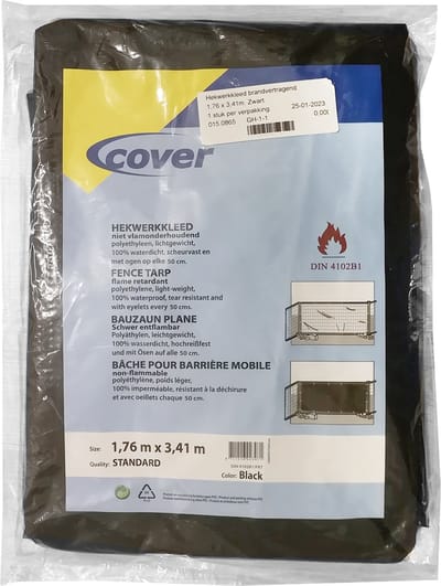 Kortpack - Hekwerkkleed brandvertragend - 1,76m x 3,41m - Zwart - 1 Stuk - (015.0865)