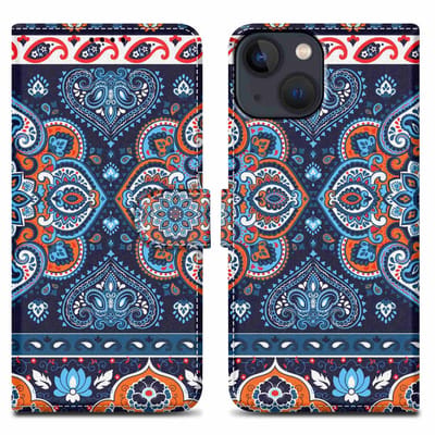 Cadorabo Hoesje geschikt voor Apple iPhone 13 MINI - Design Blauwe Mandala No. 1 - Beschermhoes Case Cover met magnetische sluiting, standaardfunctie en kaartvakje