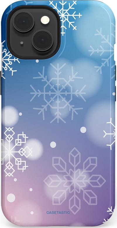 Casetastic hoesje geschikt voor Apple iPhone 15 - MagSafe - Dubbellaagse bescherming - Winterse Sneeuwvlokken - Fashion Case - Lichtblauw Lavendel Lichtgrijs Lichtroze