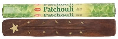 Hem Wierook stokjes in Patchouli geur - pak van 60x stokjes - 25 cm - met houder/plankje - huisgeuren