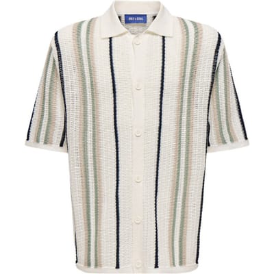ONLY - OSJLEON REG SS SHIRT KNT - Cloud Dancer SILVER L. + DARK S. + ICEBERG G. - Maat 134-140