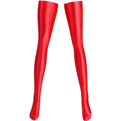 Chaussettes Satinées Brillantes Xclocknyoung Unies Haute Teneur en Huile Soie Élastiques Chaussettes en Tissu Satiné Brillant Bas Longs XL red