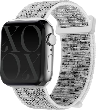 xoxo Wildhearts Nylon Band geschikt voor Apple Watch bandje - Series 1/2/3/4/5/6/7/8/9/10/SE - Witte luipaardprint - Nylon smartwatchbandje met klittenband - Stof iWatch bandje voor maat: 38mm / 40mm / 41mm / 42mm