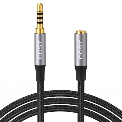 Qost - Aux Verlengkabel - 3,5mm Male naar 3,5mm Female - Audio Verlengkabel - Braided Kabel - Gold Plated Connectoren - 2 meter