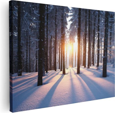 Artaza Canvas Schilderij Winterlandschap - 40x30 cm - Klein - Wanddecoratie Bomen - Muurdecoratie Zon - Kamer Accessoires Sneeuw