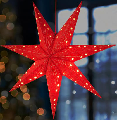 BRUBAKER Hangende Kerstster met E14-Voet - 60 cm Papieren Sterrenset met 3,5 m Kabel - 3D Adventsster - Raamdecoratie Lichte Ster Ophangen - Rood