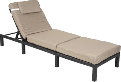 Poly-rattan ligstoel MCW-A51, relaxligstoel tuinligstoel ~ Premium antraciet, crèmekleurige kussens