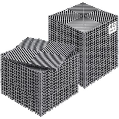 VEVOR Interlocking Drainage Mat Douchemat 31 x 31 cm Modulaire Interlock Vloermatten, 40 Stuks Splitsbare Drainagematten, Antislip Drainage Vloertegels, voor Garage Tuin Grijs