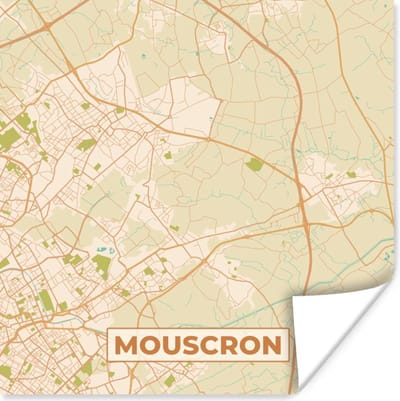 Poster België - Kaart - Plattegrond - Mouscron - Stadskaart - 100x100 cm XXL