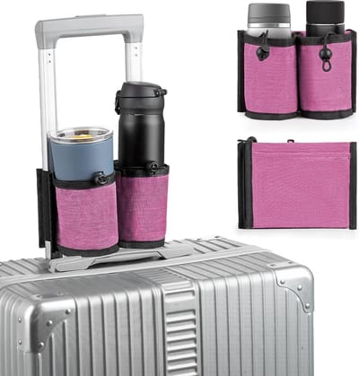Premium Duo Bekerhouder voor Koffers - Roze - Beker - Fles - Blikje - Blik - Houder - Reizen - Reis - Reisaccessoires