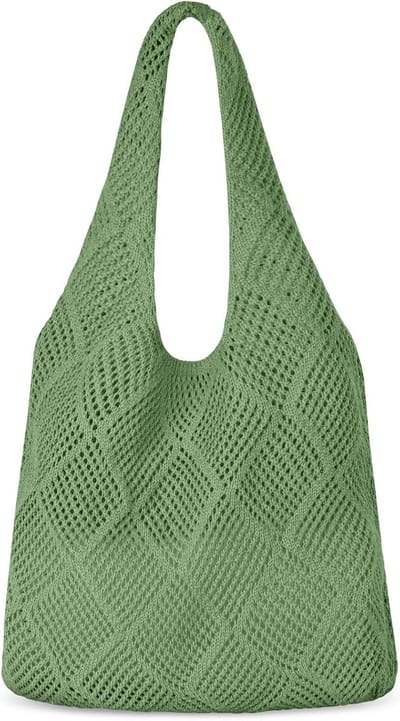 Crochet Mesh Strandtas voor Dames - Gehaakte Schoudertas voor Vakantie, Reizen en Zomer - Groen, 39*33*11cm, Ideaal voor Strand en Dagjes Uit