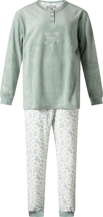 Cocodream dames pyjama velours - maat L - Dennentak uni - mint