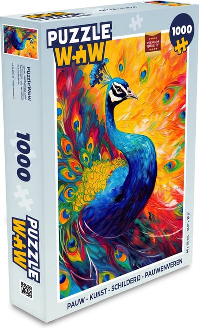 Puzzel Pauw - Kunst - Schilderij - Pauwenveren - Legpuzzel - Puzzel 1000 stukjes volwassenen