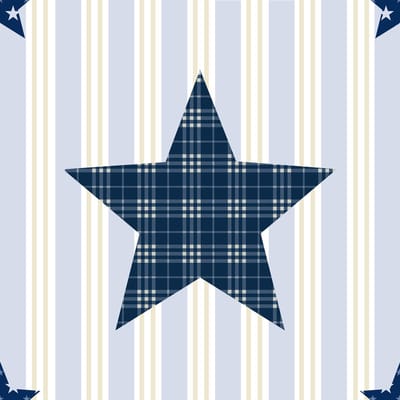 Dutch Wallcoverings Papierbehang ster groot - blauw/beige