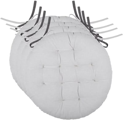Stof Textile stoelkussen rond - 4x - licht/donkergrijs - 2 zijden - 38 cm - touwtjes sluiting
