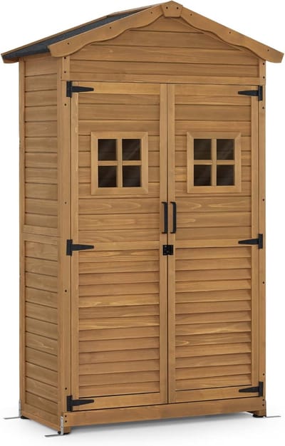 Tuinkast Hout - Opbergkast Buiten - Tuinieren Organiseren - Verstelbare Planken - 57x109x180 cm - Naturel
