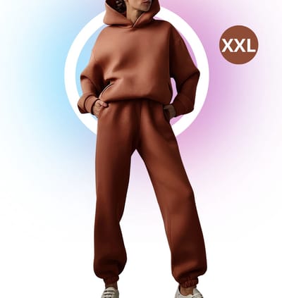 Livano Joggingpak Dames - Huispak - Trainingspak - Volwassenen - Capuchon - Jogging Pak - Joggingspak - Bruin - Maat XXL