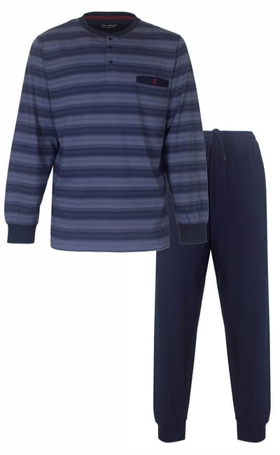 Paul Hopkins Heren Pyjama - Gestreept Dessin - Polo Sluiting - Navy Blauw - Maat S