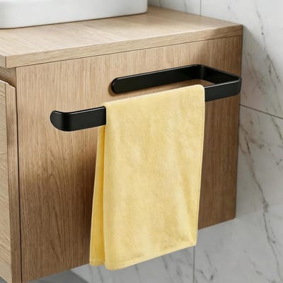 Dailygoods - Handdoekhouder zonder boren, zwart, 33 cm handdoekstang, handdoekhouder voor badkamer en keuken, wandhouder om te plakken, voor badkamermeubels, waterdicht, roest, badhanddoekhouder, theedoekhouder