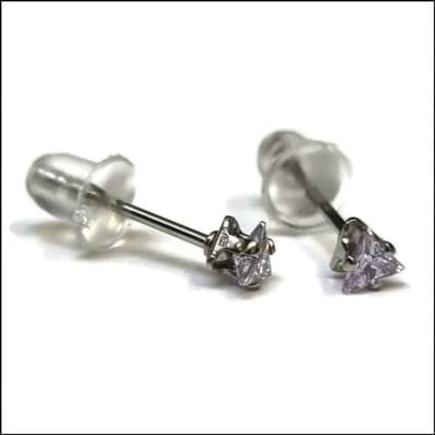 Aramat Jewels | Oorbellen | RVS Zweerknopjes Driehoek Zirkonia - Geometrische Studs | Zilverkleurig / 3 mm / Lila | |3mm | Staal | Kinderen, Volwassenen | Verkleurd niet