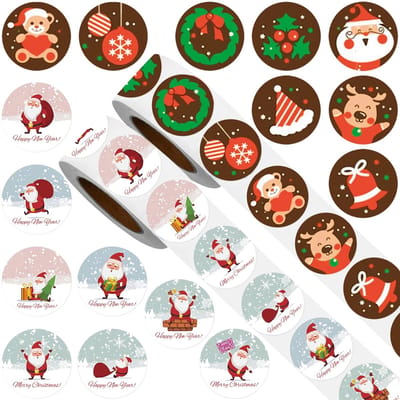 Dailygoods - Kerststickers, 1000 stuks kerststickers, kerstaufklebers, stickers kerst, zelfklevende kerststickers, vrolijk kerstfeest stickers voor kerstkaarten en cadeauverpakking