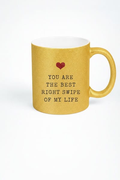 Gouden Glitter Mok met Tekst 'Best Right Swipe' | Romantisch Cadeau Liefdesmok Dating App Humor