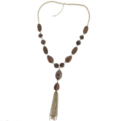 Behave - Ketting - Dames - Goud kleur - Bruin - Lange Ketting - Met Hanger - 70 cm