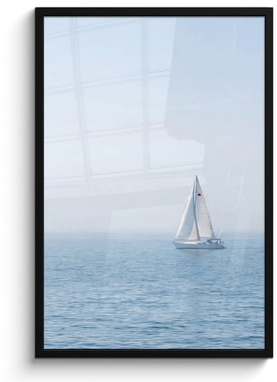 Poster in lijst - Fotolijst 60x90 cm - Posters - Horizon - Zeilboot - Zee - Posterlijst zwart - Decoratie - Wanddecoratie woonkamer - Muurdecoratie slaapkamer