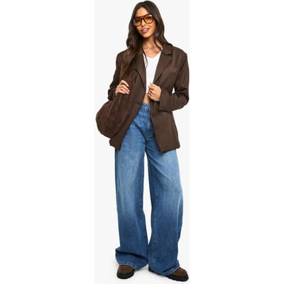 boohoo Dames Geweven op maat gemaakte blazer met ingesnoerde taille | Chocoladebruin | Maat: 36
