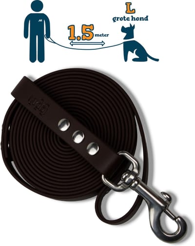 Miqdi hondenriem – BioThane® - donkerbruin – 1.5 meter lang – 19mm breed – L/XL - grote hond