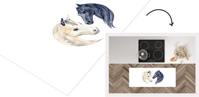 Keukenloper - Loper keuken - Paarden - Waterverf - Blauw - 120x50 cm - Keukenloper vinyl