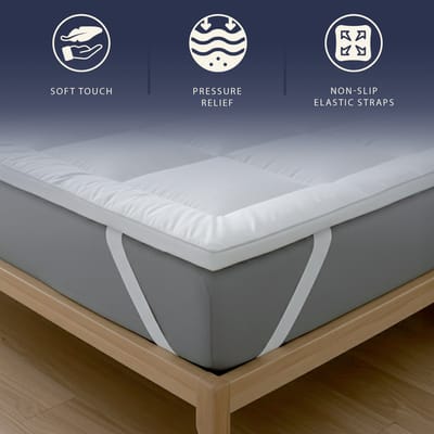 The White Stone Topper 120x190 cm met 800 g vulling | Gewatteerde matrasbeschermer met vulling van vezelbolletjes en ademende microvezel hoes | Extra comfort en volume
