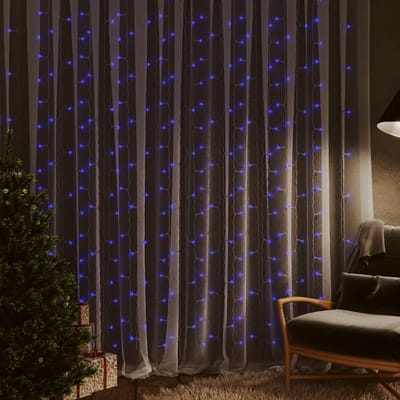 vidaXL - Lichtsnoergordijn - met - 300 - LED's - en - 8 - functies - 3x3 - m - blauw