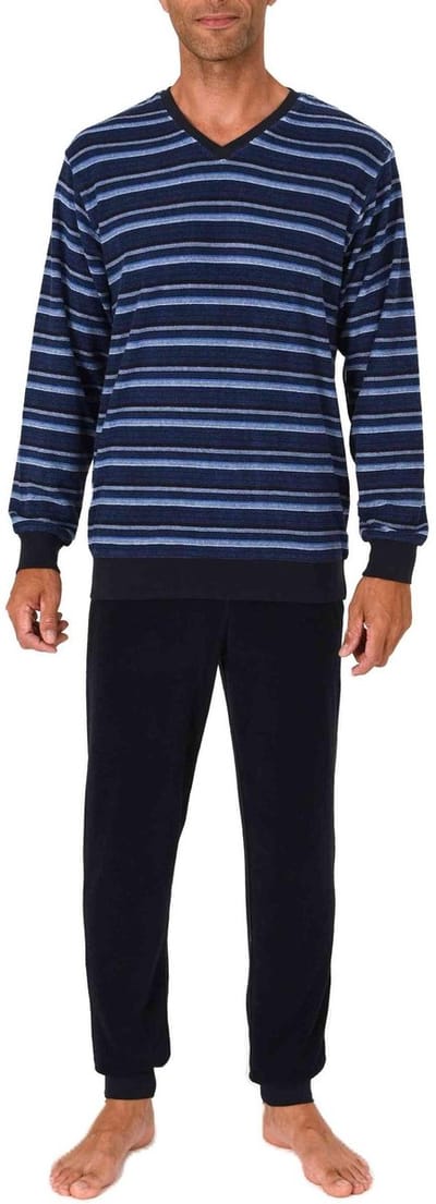 Heren pyjama in badstof met manchetten in een stijlvolle blokstreep-look - ook in oversize
