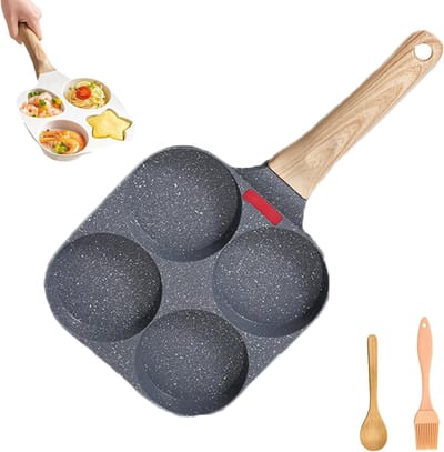 Koekenpan met 4 holtes - Pannenkoekenpan Eierpan - Ontbijt Bakken - Antiaanbaklaag - 7.5 Inch - Zwart