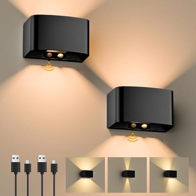 Set van 2 Draadloze LED Wandlampen met Bewegingsmelder - Oplaadbaar Warm Wit Licht (3000K)